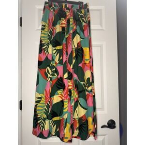 Hailey And Co Tropical Print Wide Leg Pants Green Black Yellow Red Nwt 52